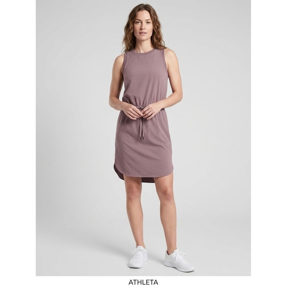 Athleta Presidio Dress XXS Dusty Mauve Purple Sleeveless Drawstring Waist Mini